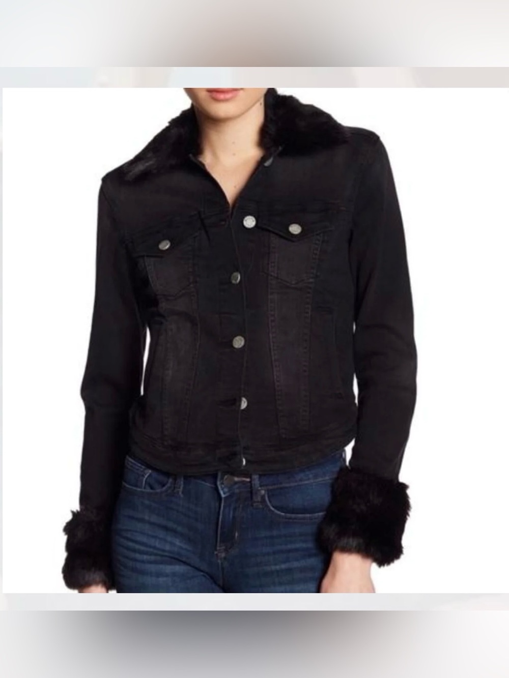 WILLIAM RAST Black Sussex Denim Jacket With Faux-fur Trim Medium